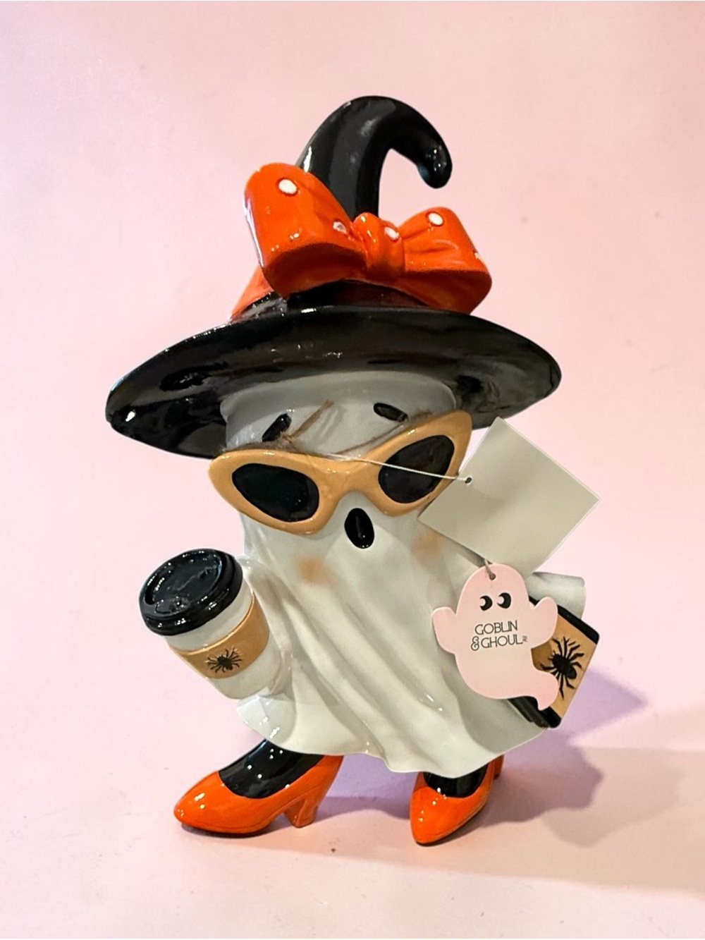 Large Halloween Goblin & Ghoul Ghost Figurine Halloween Decor - Orange & Black